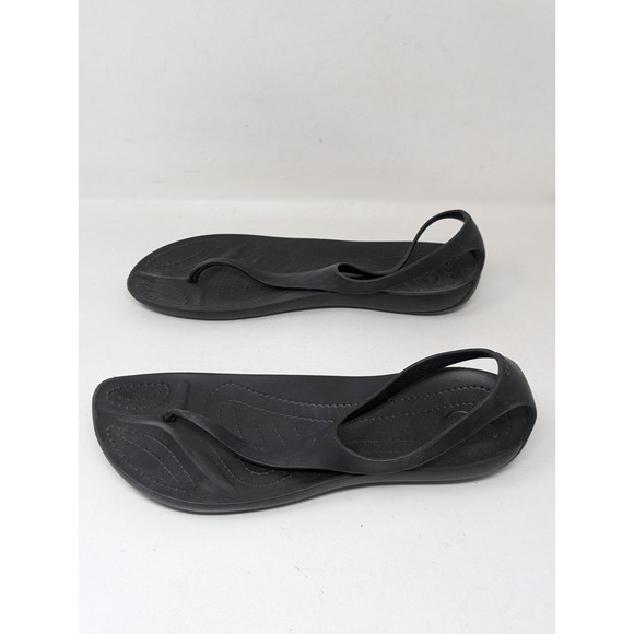 Crocs Womens 9 Sexi Serena Sandals Shoes Black Thong Flip‎ Flop Slingback Flats - Picture 3 of 6